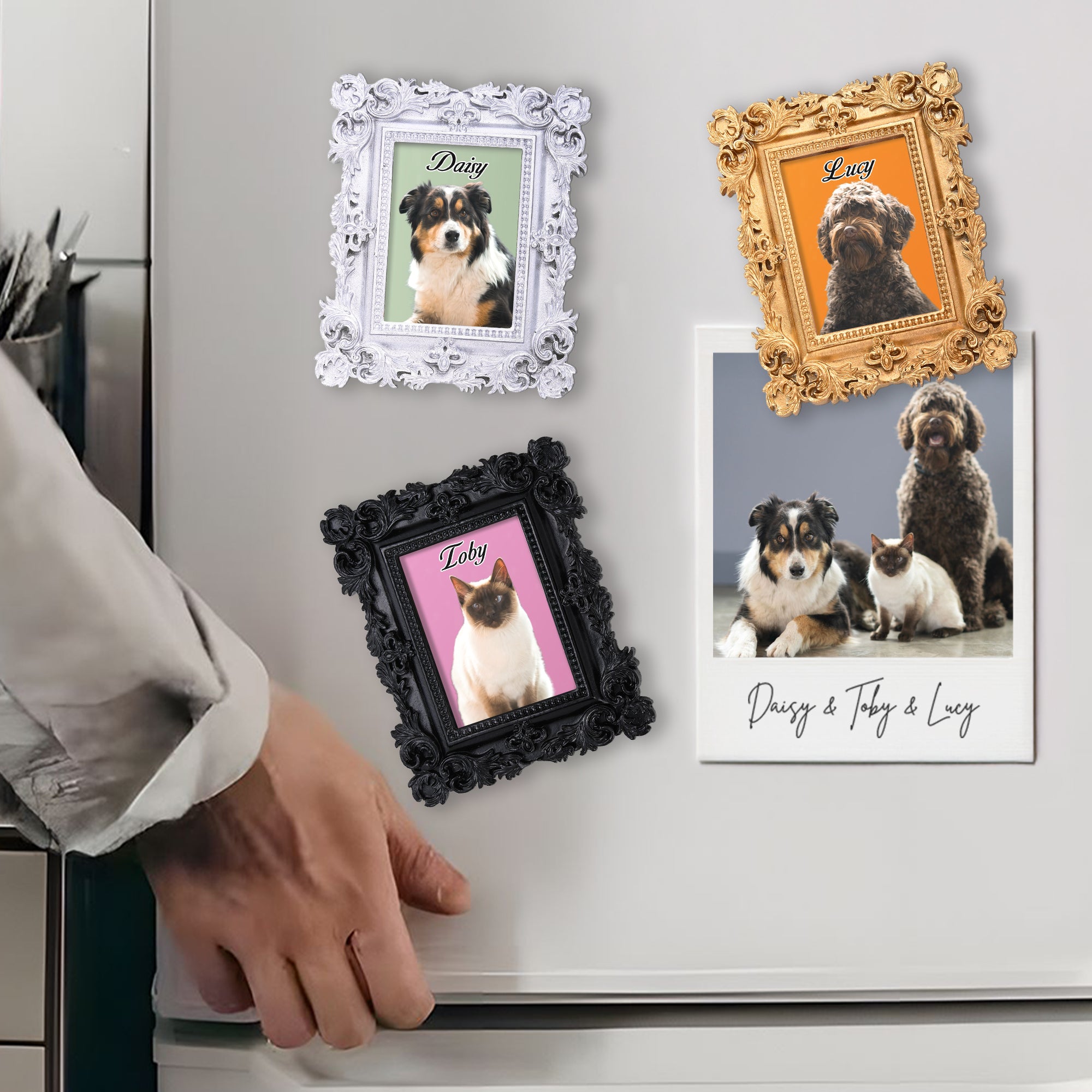 Marco de pintura al óleo personalizado Imán para nevera con nombre Decoración del hogar Cumpleaños Aniversario Regalo para amante de las mascotas