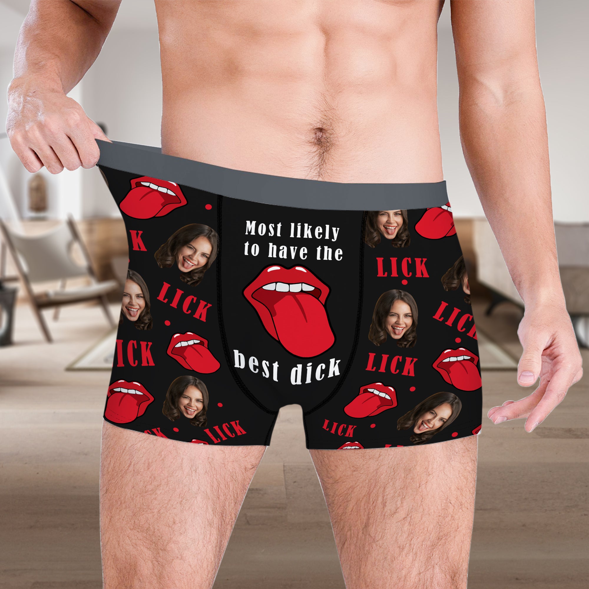 Cara Personalizada Foto Mejor Polla Labio Rojo Lamer Ropa interior de los hombres Boxer Brief con nombre Día de San Valentín Aniversario Regalo para novios