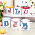 Taza esmaltada de 12 oz con inicial y nombre para uso diario Regalo de Pascua para niños y niñas