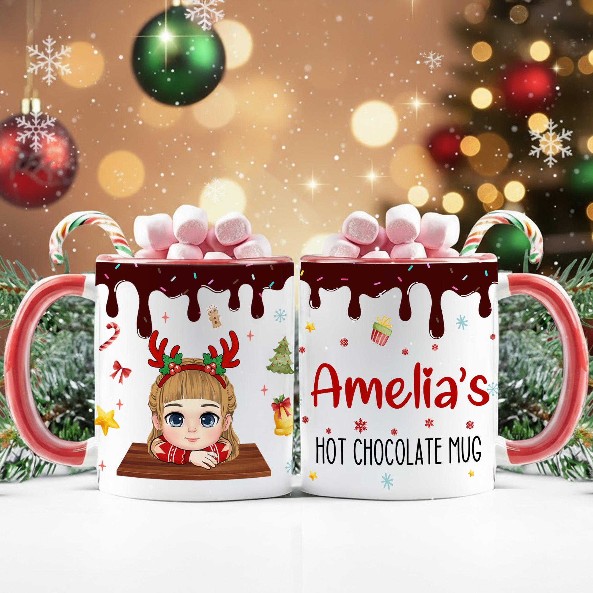 Personalizada de Navidad de disfraces de dibujos animados Kid 11 oz Taza de café de cerámica con nombre de uso diario de Navidad Regalo para Niños Niñas