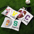 Bolsa de maquillaje personalizada para deportes de pelota Béisbol Baloncesto Softball con nombre y muñequera Regalo de cumpleaños el día del partido para mujeres entusiastas de los deportes de pelota