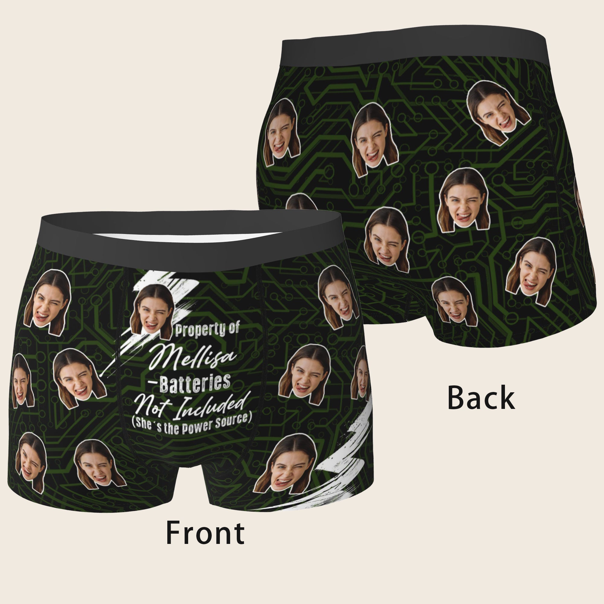 Personalizada Propiedad de Funny Face Foto Boxer Brief con Nombre Ropa interior de los hombres Día de San Valentín Aniversario Regalo para Novio Esposo