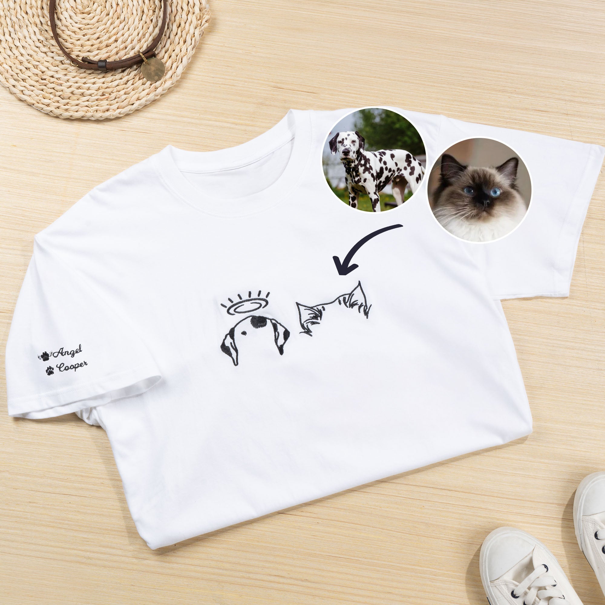 Bordado Personalizado Perro Gato Oreja Contorno Camiseta Sudadera Sudadera con Capucha con 1-3 Nombres Fiesta de Mascotas Cumpleaños Regalo de Navidad para los amantes de las mascotas