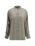 Brunello Cucinelli Monili-Trimmed Silk Shirt — Green