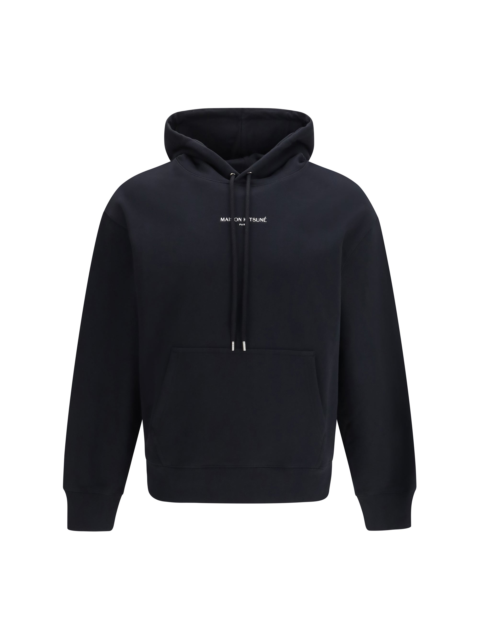 Maison Kitsuné Logo-Embroidered Cotton Hoodie — Black