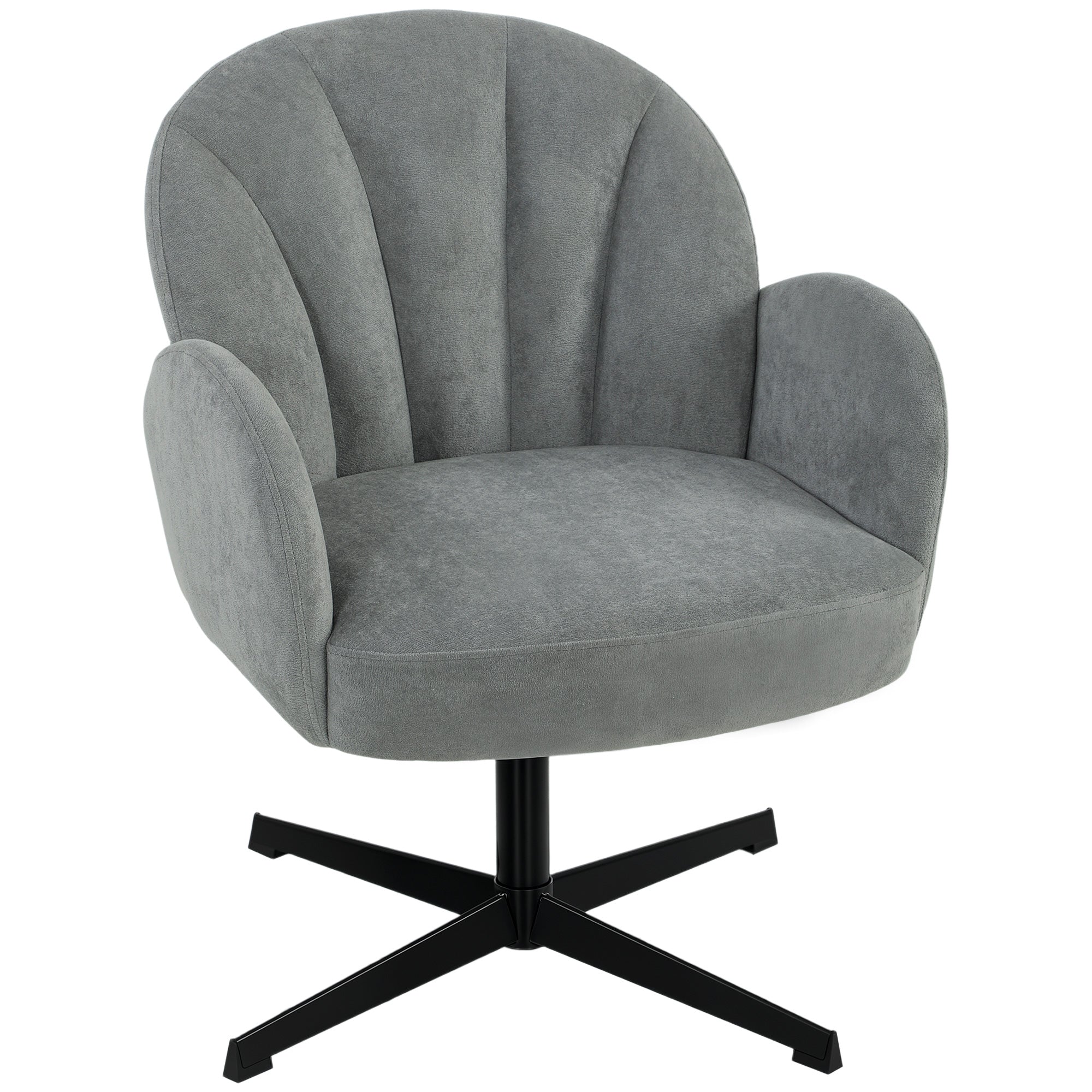 Swivel Accent Chair with Velvet-Feel Shell and Spring Cushion, Metal Base, Grey