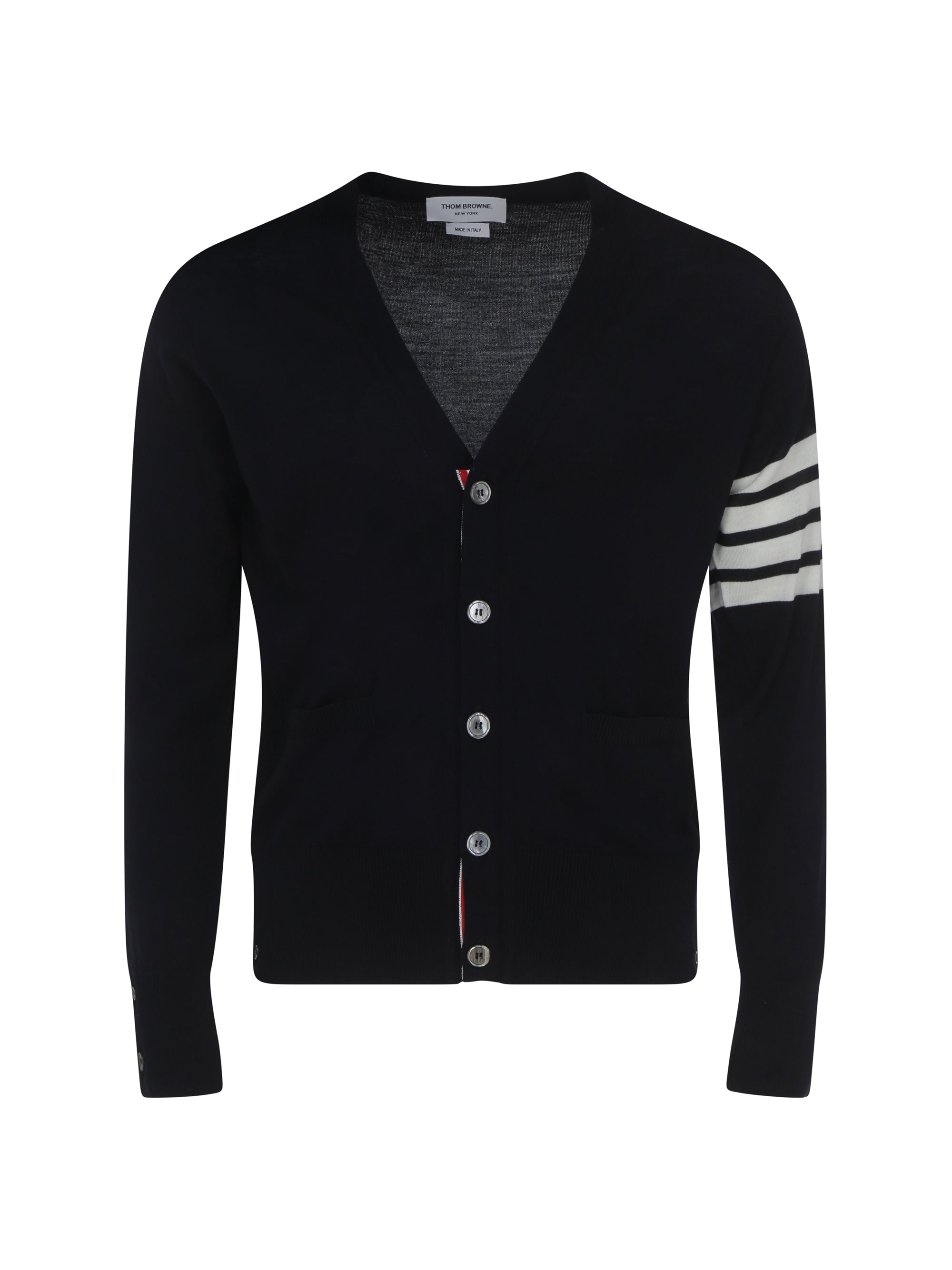 Thom Browne Striped Virgin Wool Cardigan — Navy