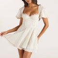 Lounge Underwear Short-Sleeve Lace Mini Dress - Cream Floral