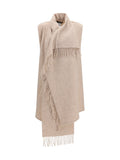 Fabiana Filippi Merino Wool High-Neck Cape — Beige