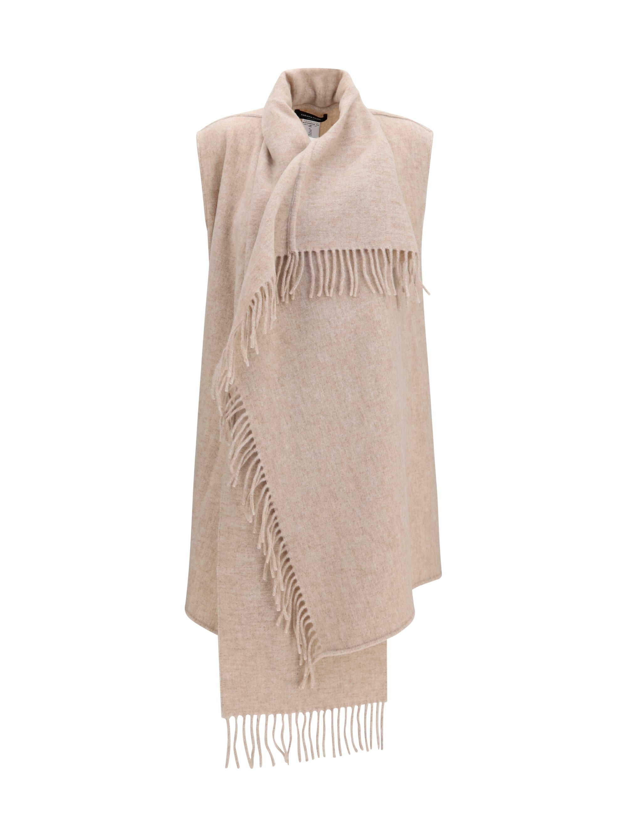 Fabiana Filippi Merino Wool High-Neck Cape — Beige