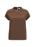 Camiseta de algodón Brunello Cucinelli con ribete Monili - Marrón