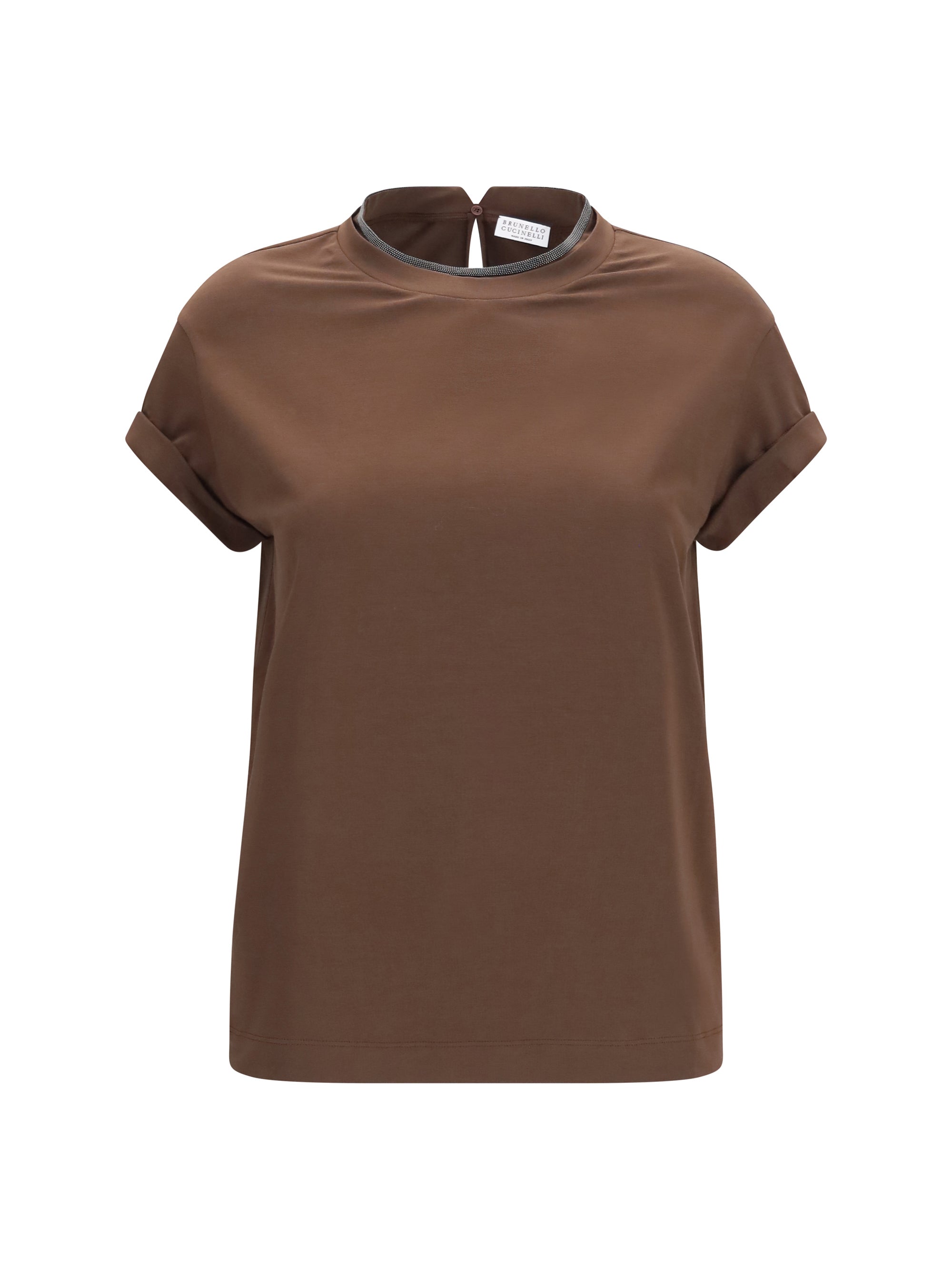 Camiseta de algodón Brunello Cucinelli con ribete Monili - Marrón