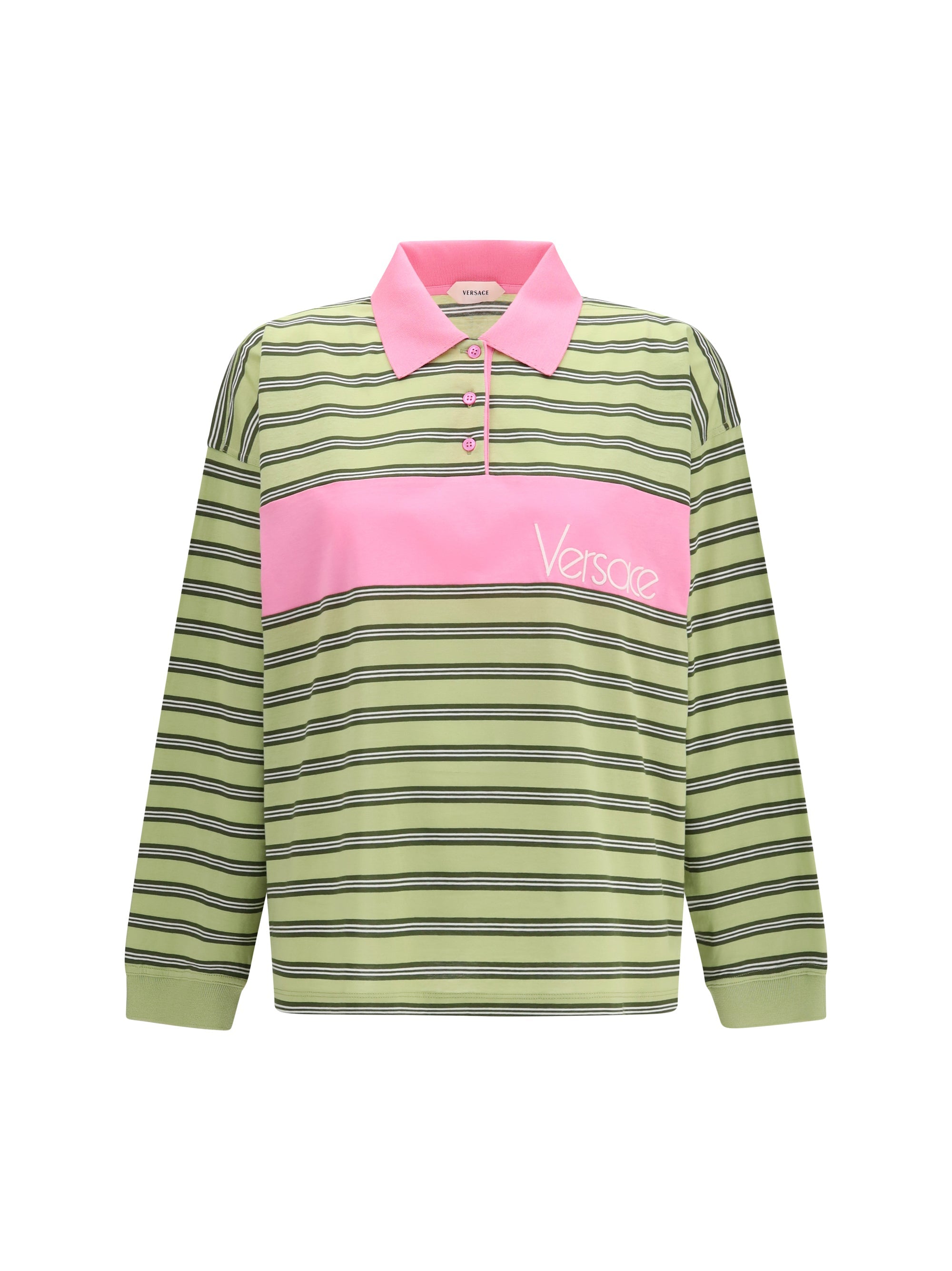 Versace Striped Intarsia Cotton Polo — Green