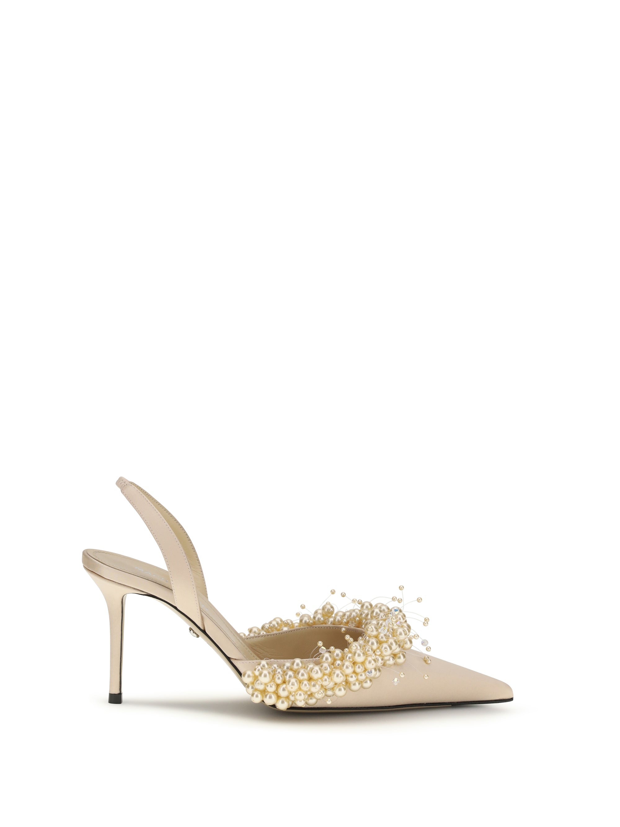 Mach & Mach Pearl-Embellished Satin Slingback Pump — Gold
