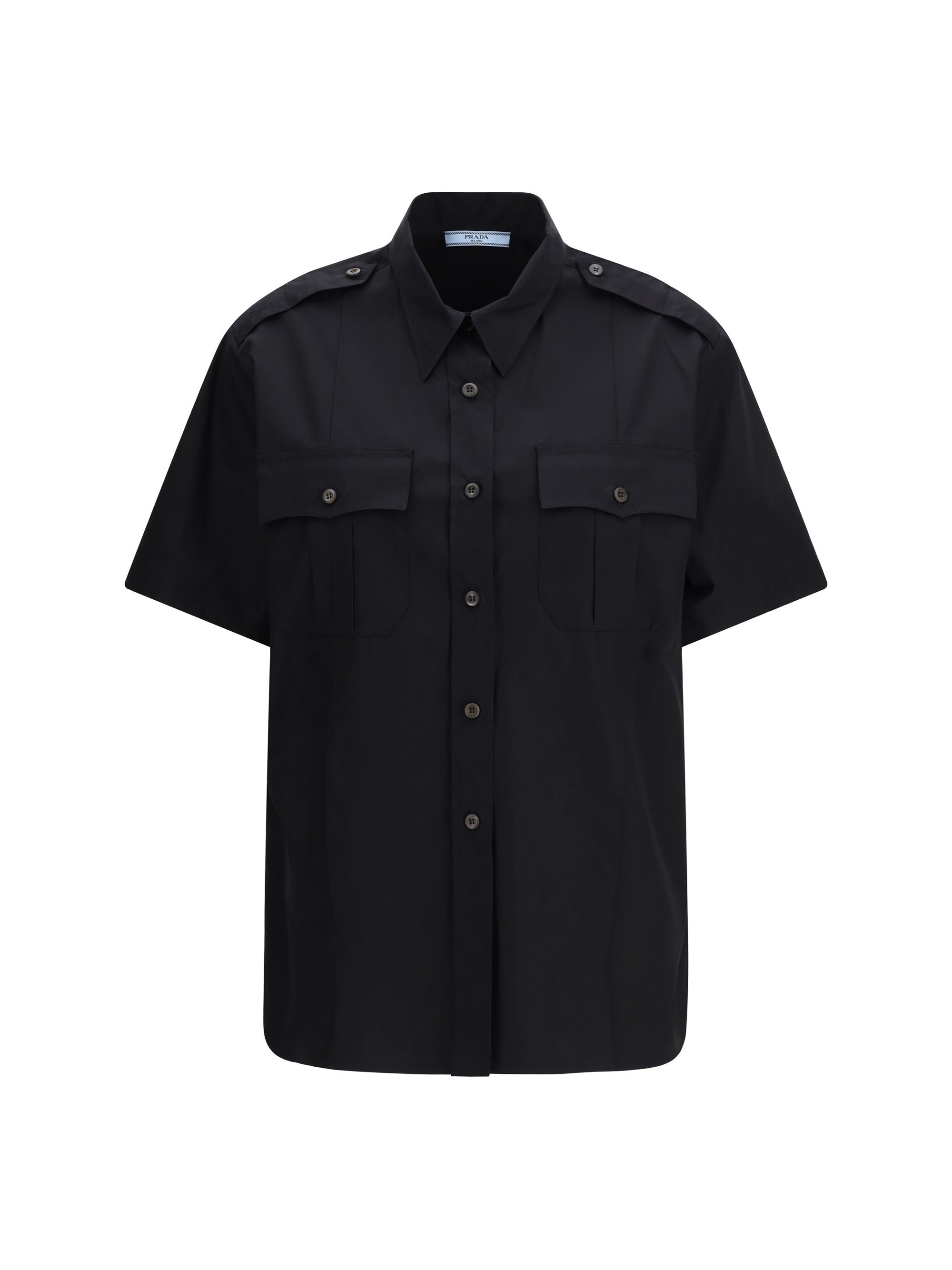 Prada Short-Sleeve Poplin Shirt — Black
