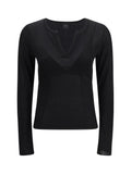 Pinko V-Neck Long-Sleeve Blouse — Black