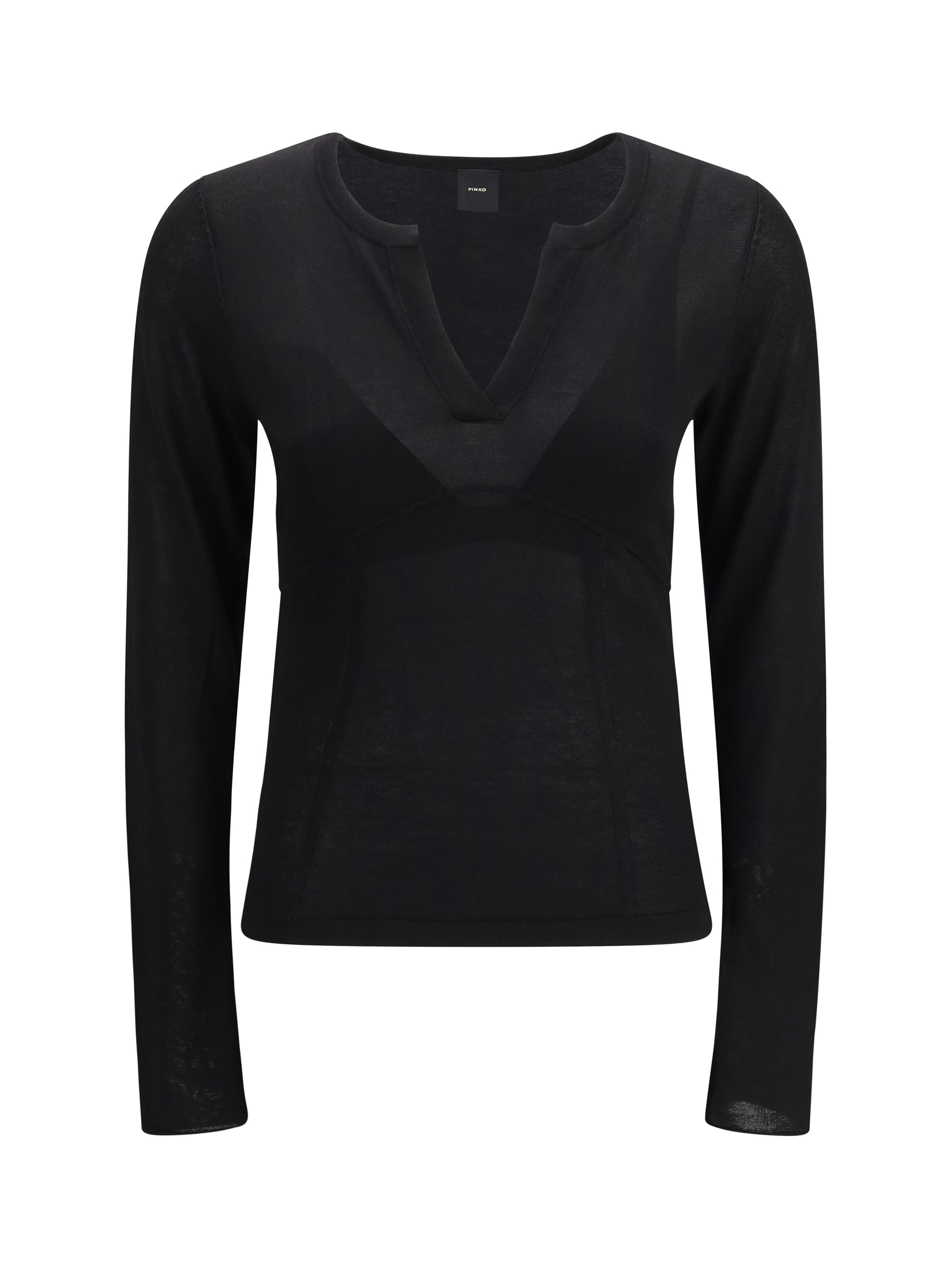 Pinko V-Neck Long-Sleeve Blouse — Black