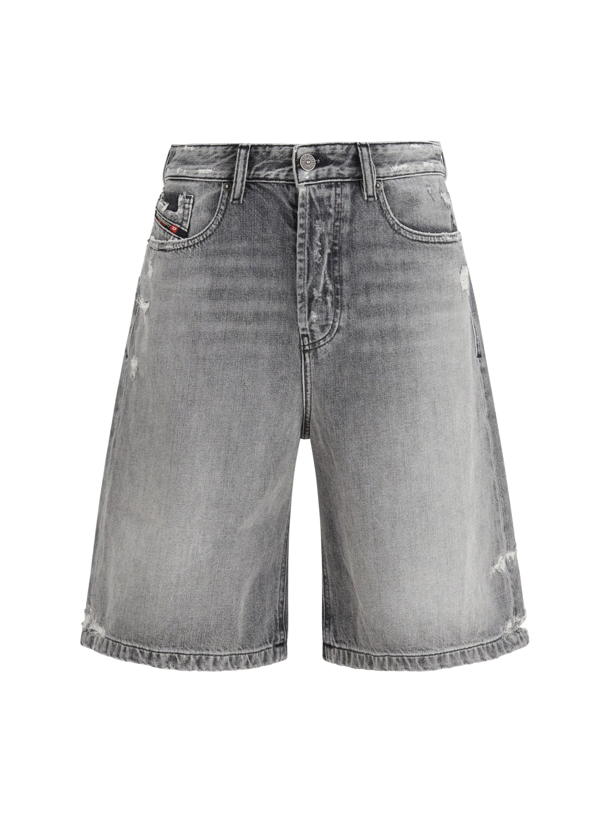 Diesel Distressed Denim Bermuda Shorts — Gray