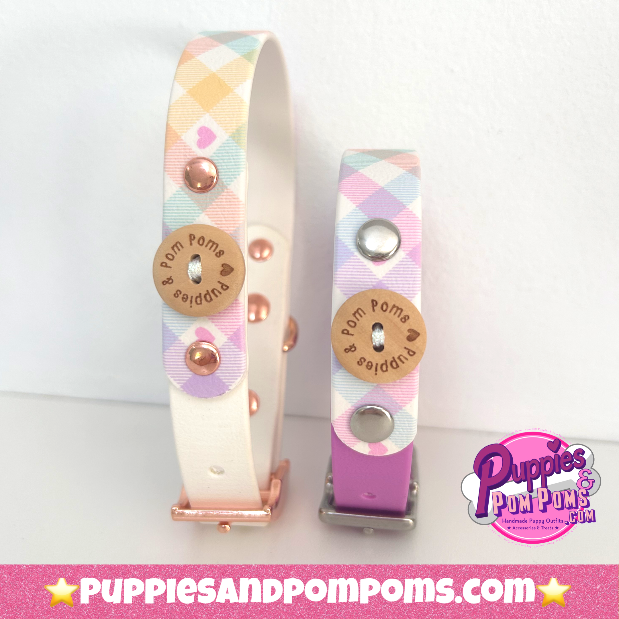 Handmade Dog Collar - Pastel Vichy - White