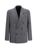 Lardini Double-Breasted Wool Blazer — Gray