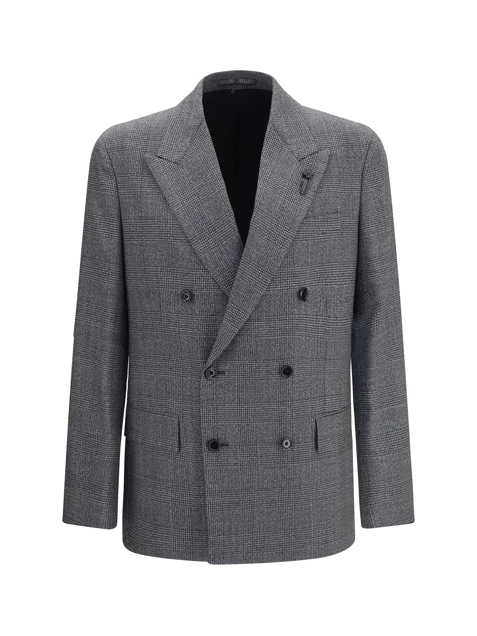 Lardini Double-Breasted Wool Blazer — Gray