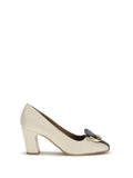 Ferragamo Gancini-Charm Block Heel Pump — Beige