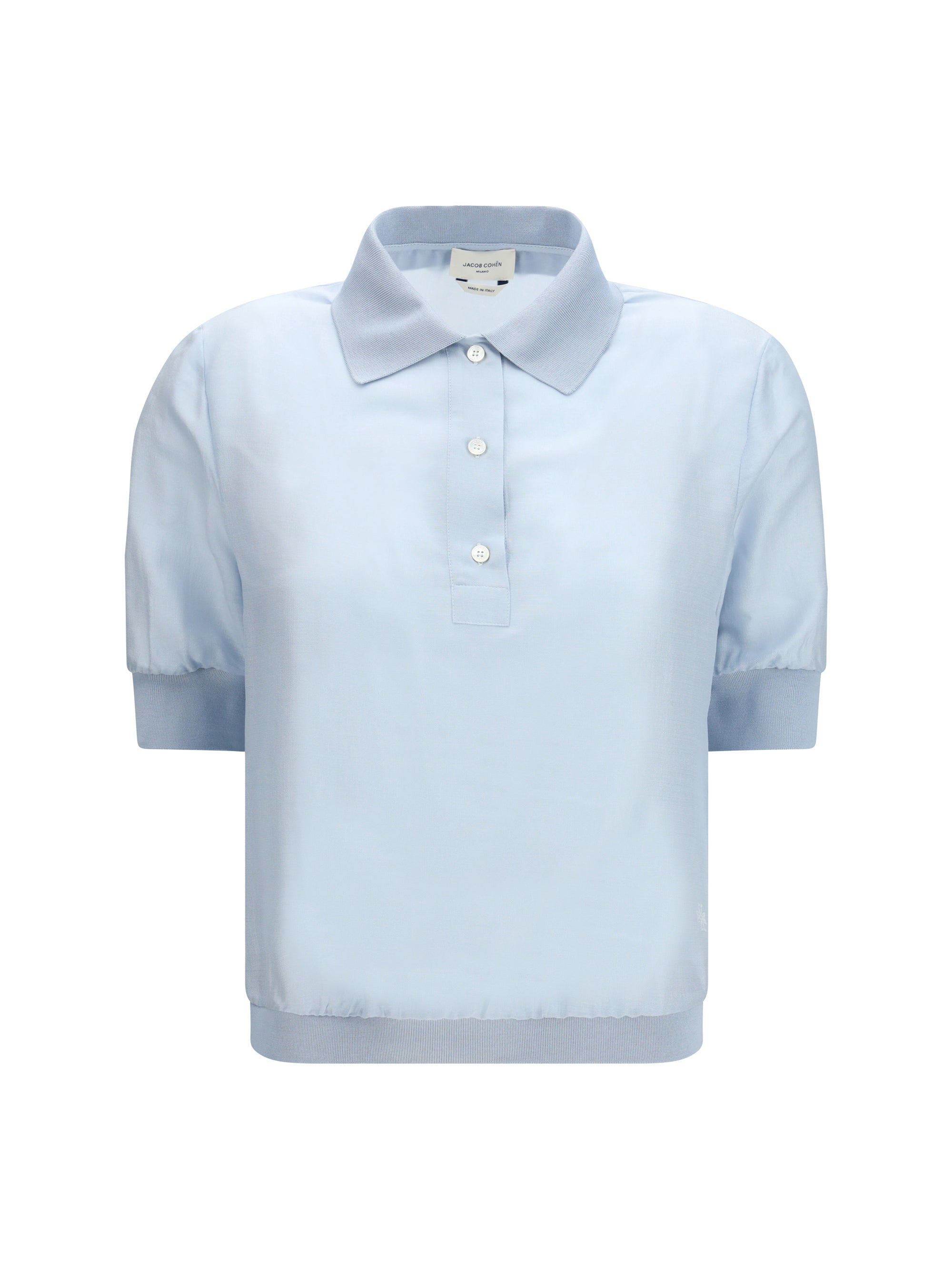 Jacob Cohen Wool-Silk Blend with Semi-Sheer Inserts Blouse — Blue