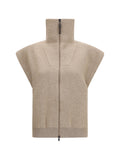 Brunello Cucinelli Cashmere High-Neck Zip Cardigan — Beige