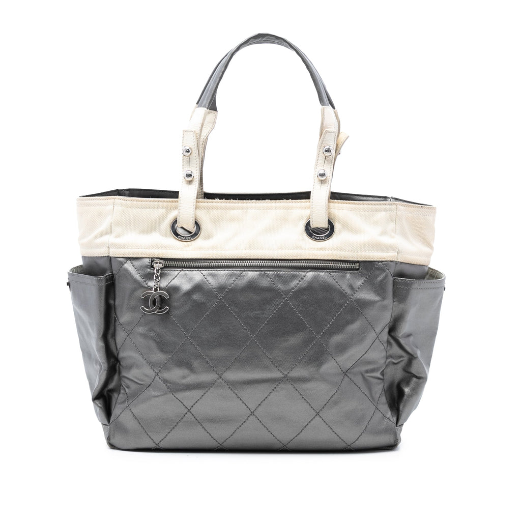 Large Bicolor Quilted Coated Canvas Paris Biarritz Tote
