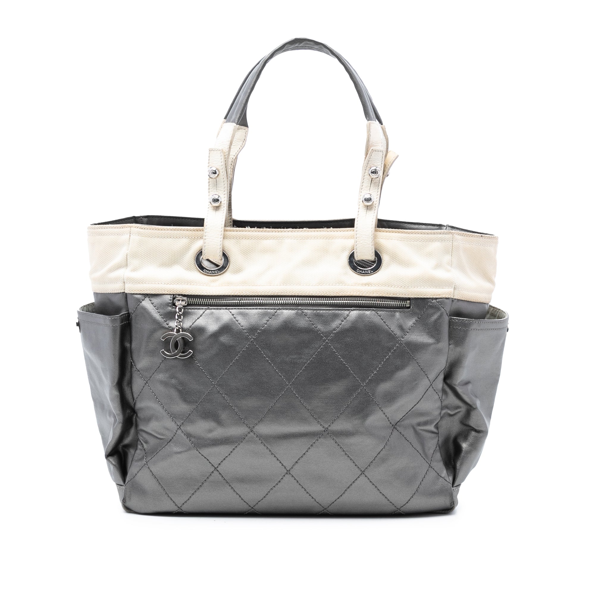 Large Bicolor Quilted Coated Canvas Paris Biarritz Tote
