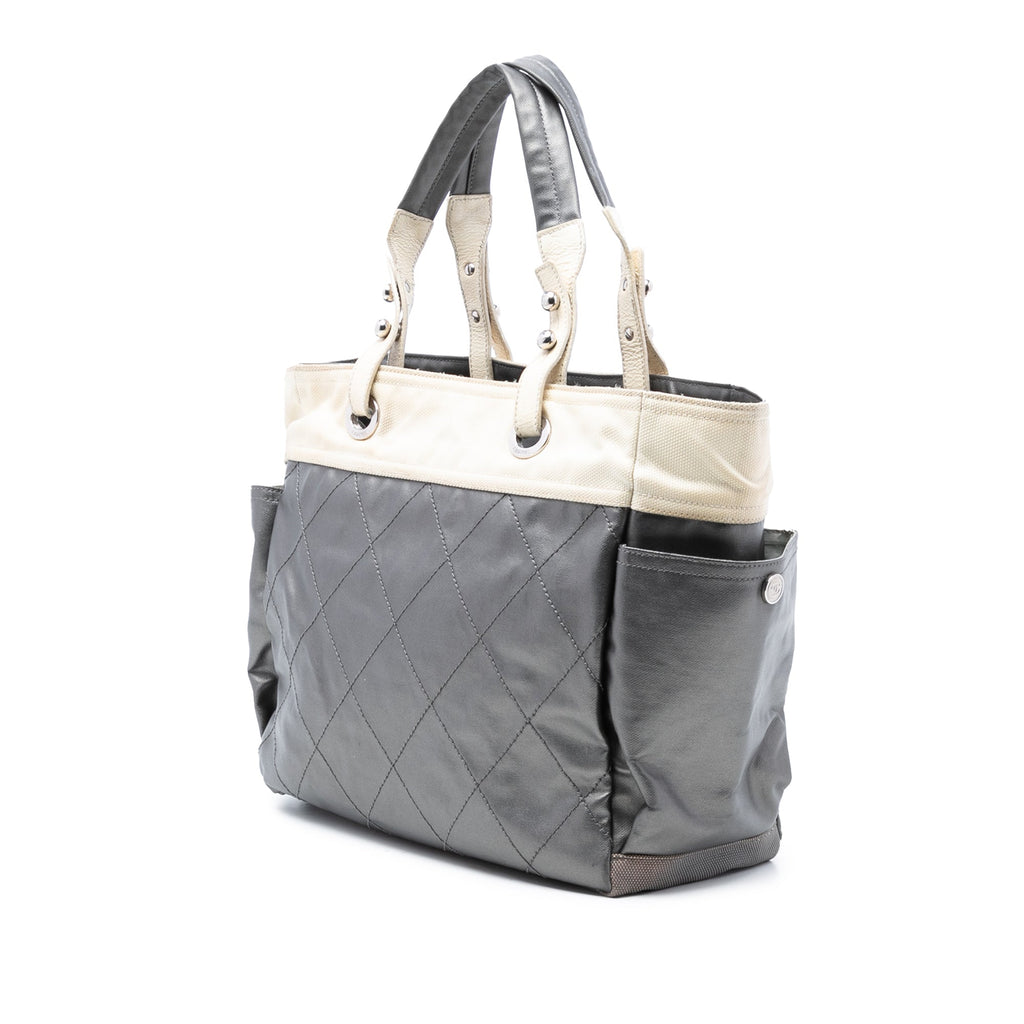 Large Bicolor Quilted Coated Canvas Paris Biarritz Tote