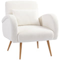 Teddy Fleece Accent Chair with Lumbar Pillow & Metal Legs for Living Room or Bedroom, Cream White