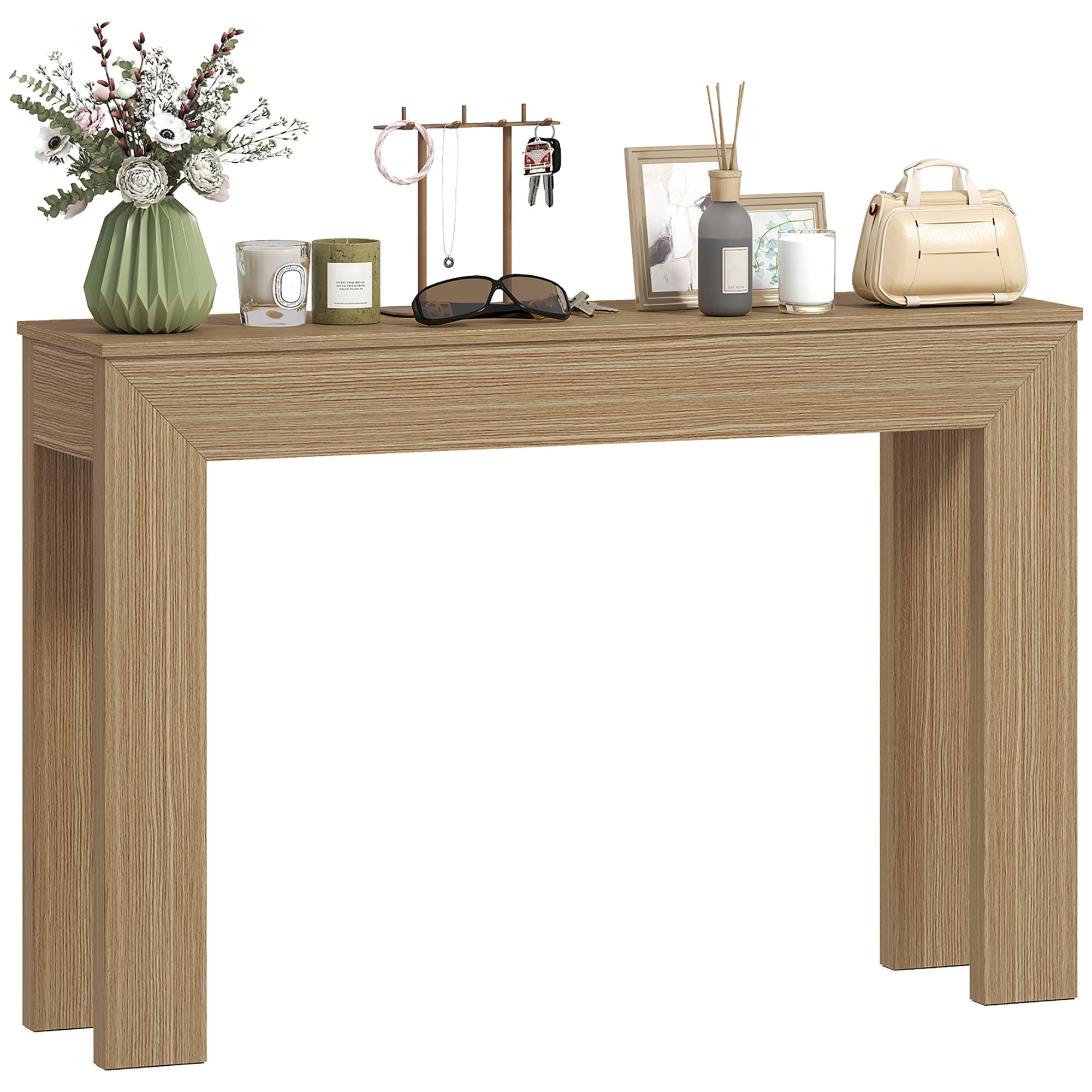 47" Narrow Console Table for Entryway with Lower Shelf, Natural Wood