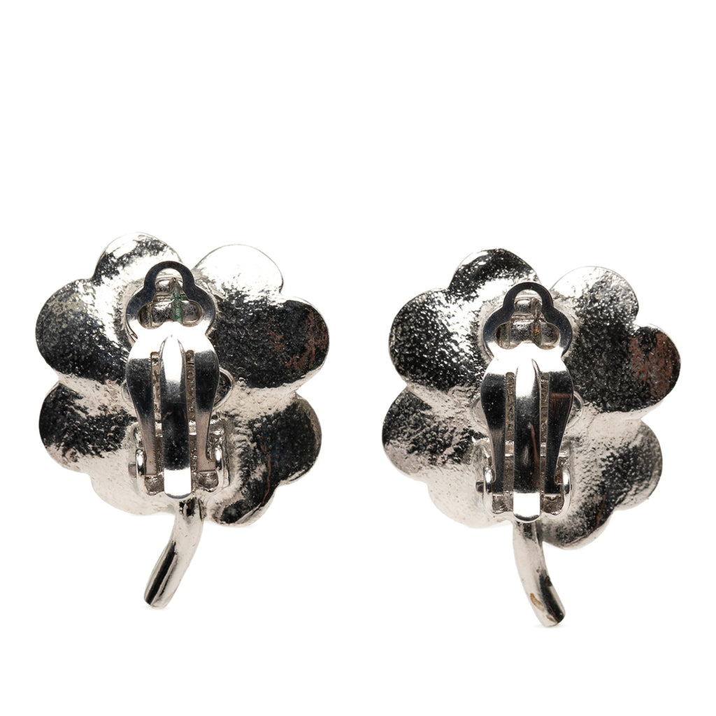 CC Brass Enamel and Strass Clover Clip On Earrings