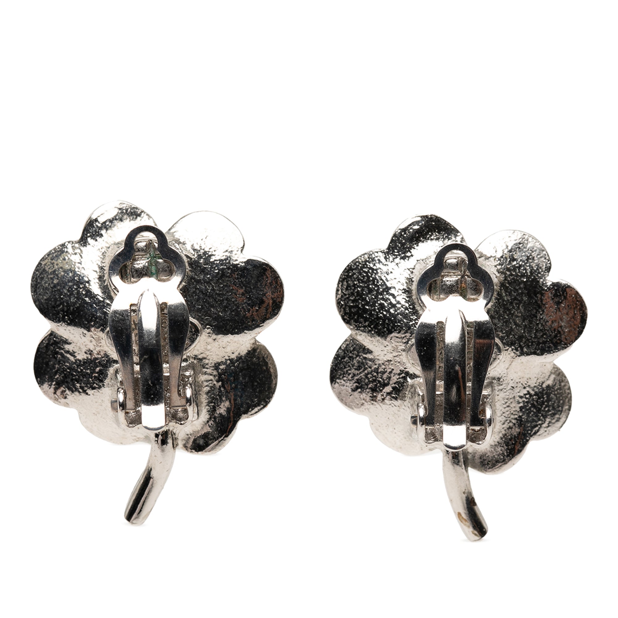 CC Brass Enamel and Strass Clover Clip On Earrings