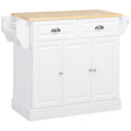 Rolling Kitchen Cart with Rubberwood Top and Storage Drawer, White