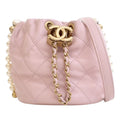 Mini Quilted Calfskin About Pearls Drawstring Bucket Bag