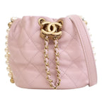 Mini Quilted Calfskin About Pearls Drawstring Bucket Bag