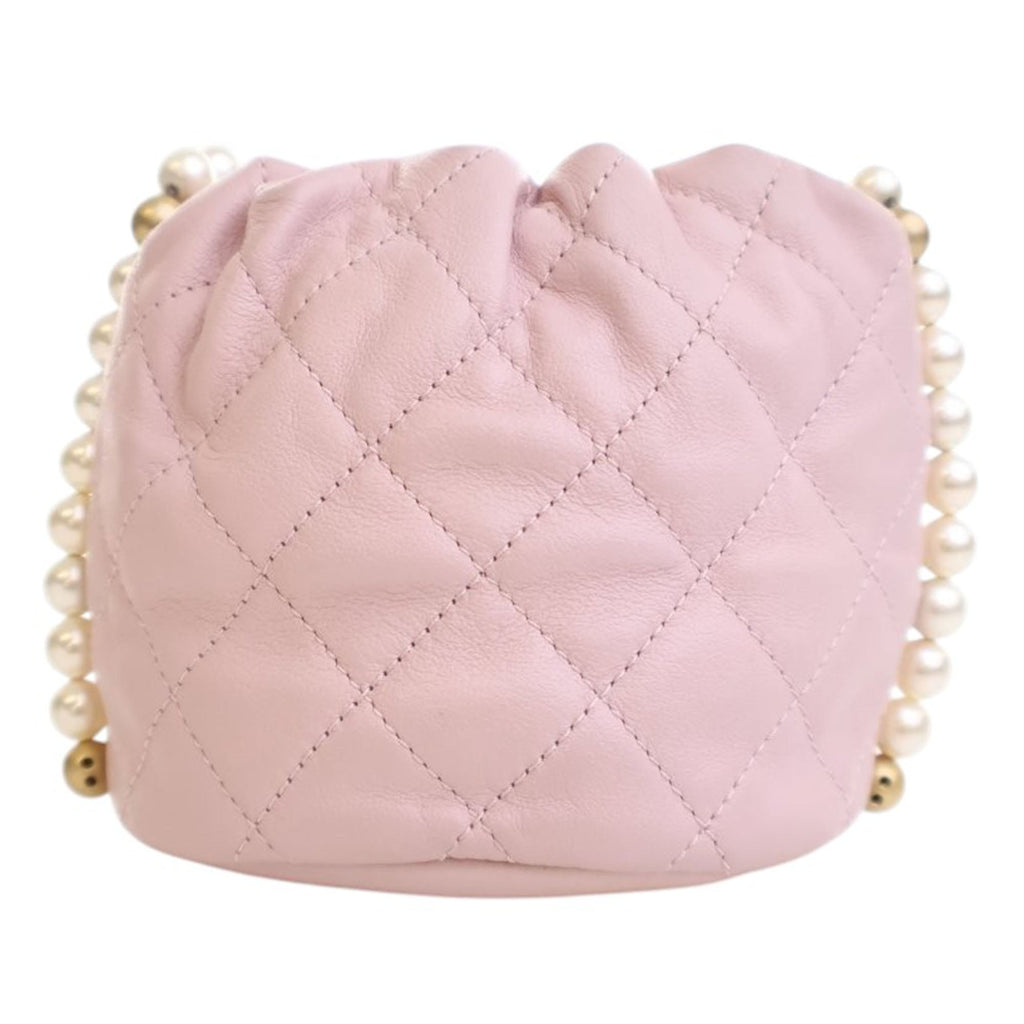 Mini Quilted Calfskin About Pearls Drawstring Bucket Bag