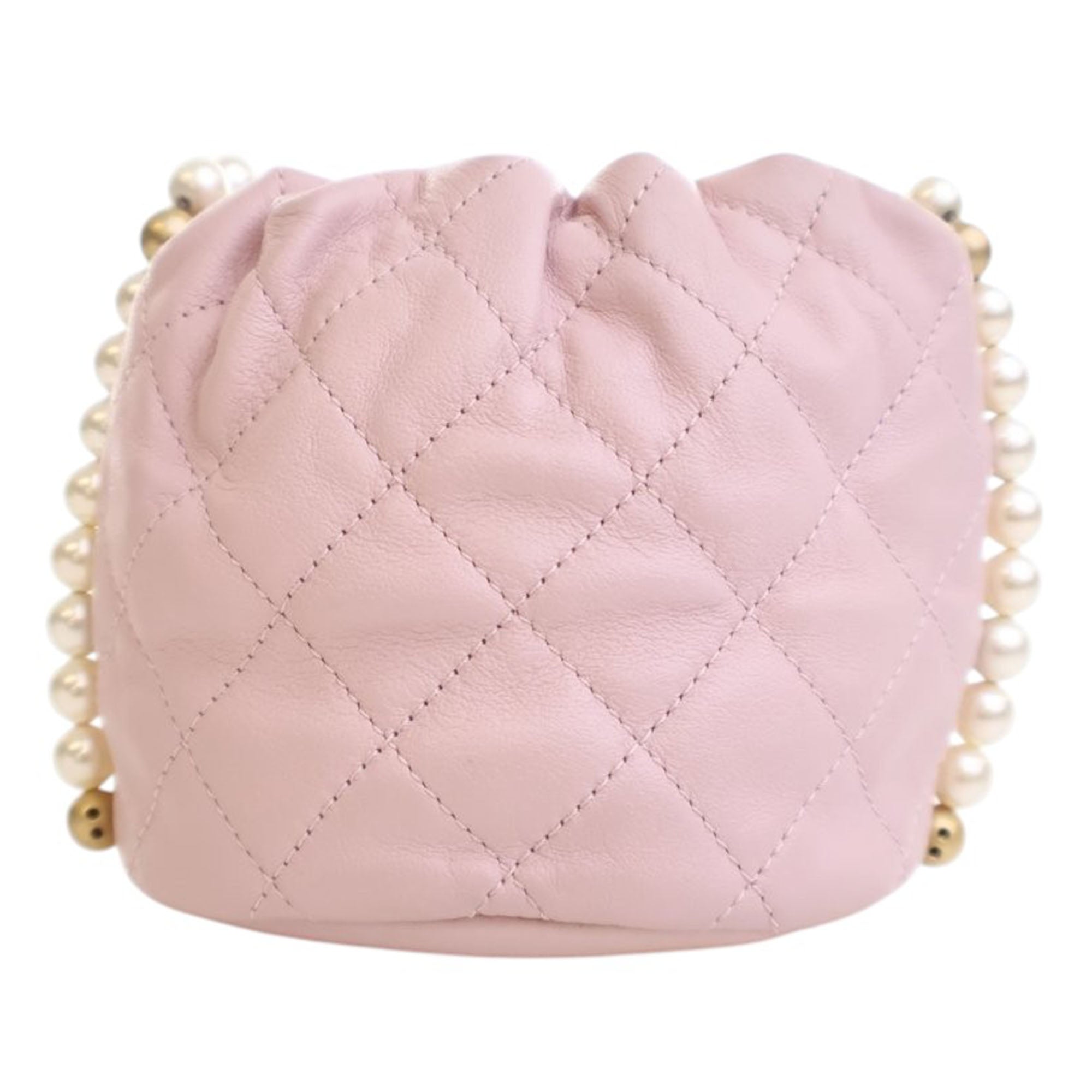 Mini Quilted Calfskin About Pearls Drawstring Bucket Bag