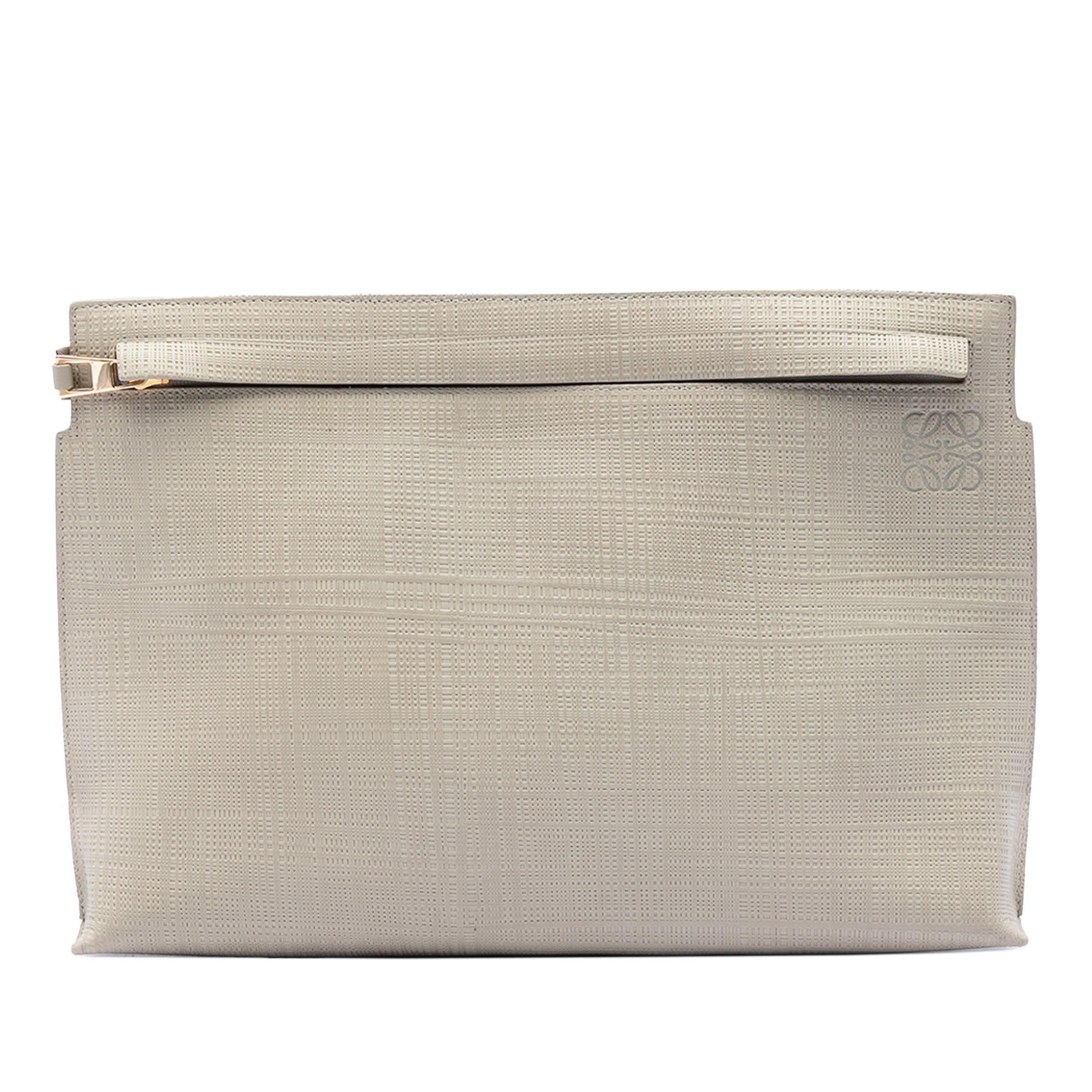Large Linen Embossed Calfskin Anagram T Pouch