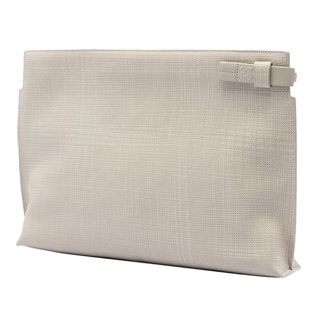 Large Linen Embossed Calfskin Anagram T Pouch