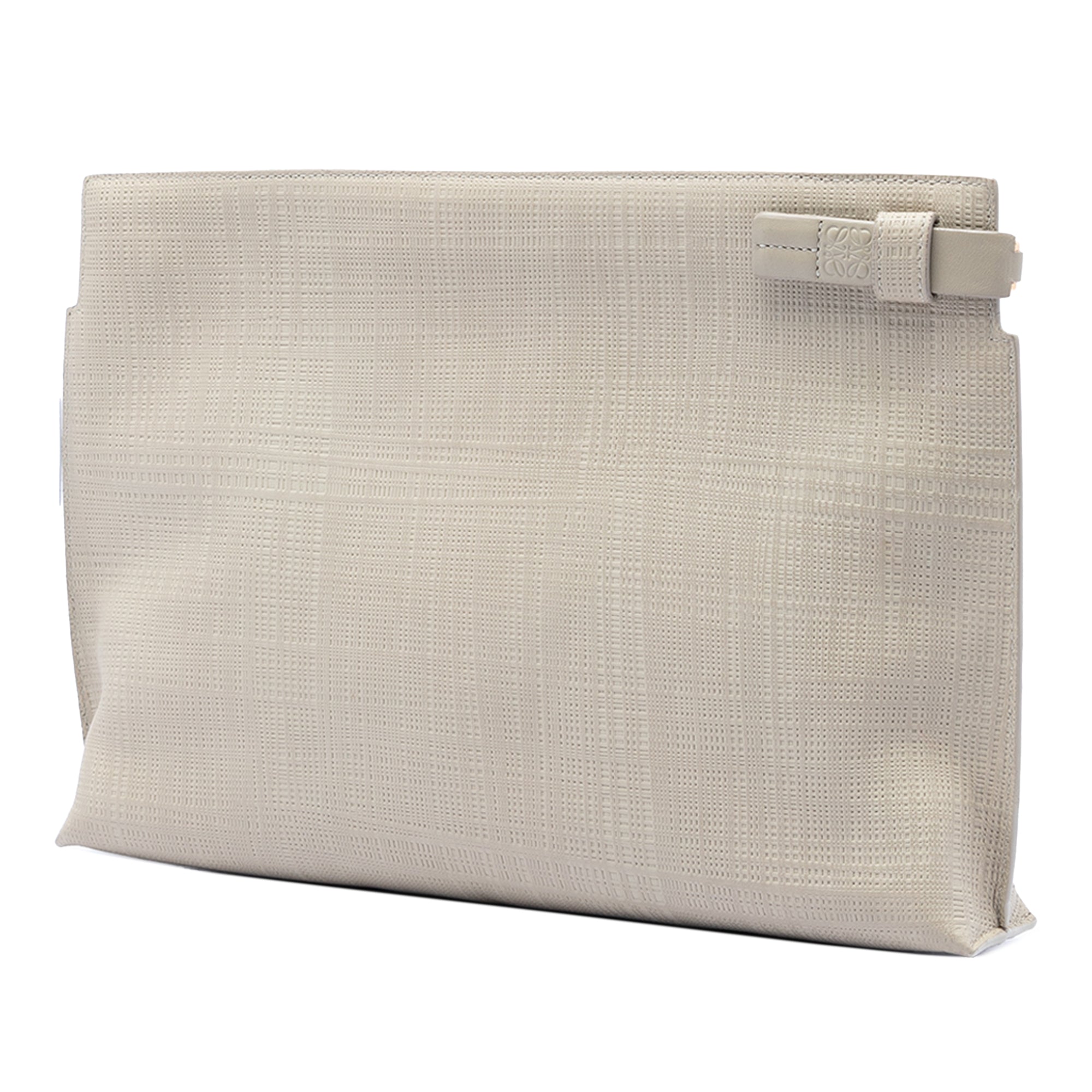 Large Linen Embossed Calfskin Anagram T Pouch
