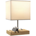 Bedside Lamp with USB A+C Charging Ports and 3 Phone Stands, Modern Table Lamp with Solid Wood Base and Fabric Shade for Bedroom Living Room Office, E27 Socket, Bulb Not Included, White