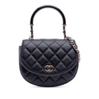 CC Quilted Lambskin Half Moon Top Handle Flap