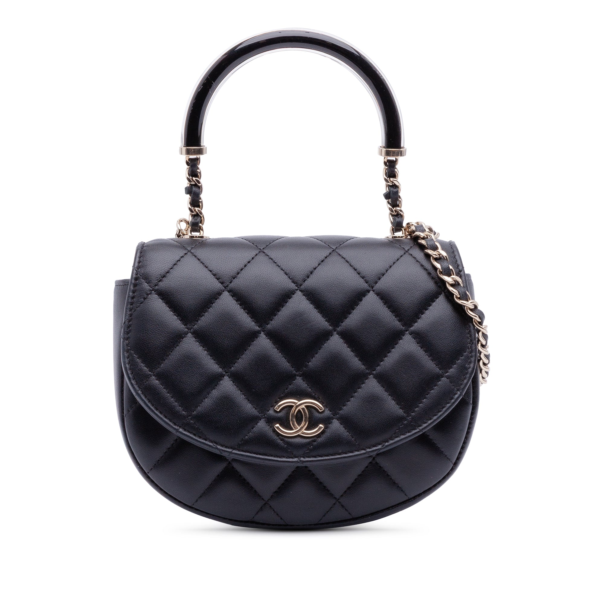 CC Quilted Lambskin Half Moon Top Handle Flap