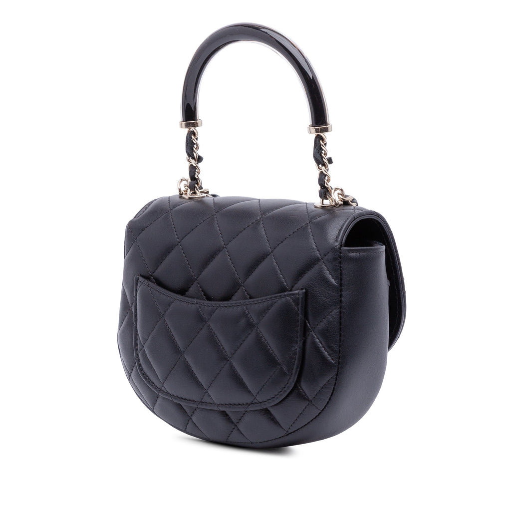 CC Quilted Lambskin Half Moon Top Handle Flap