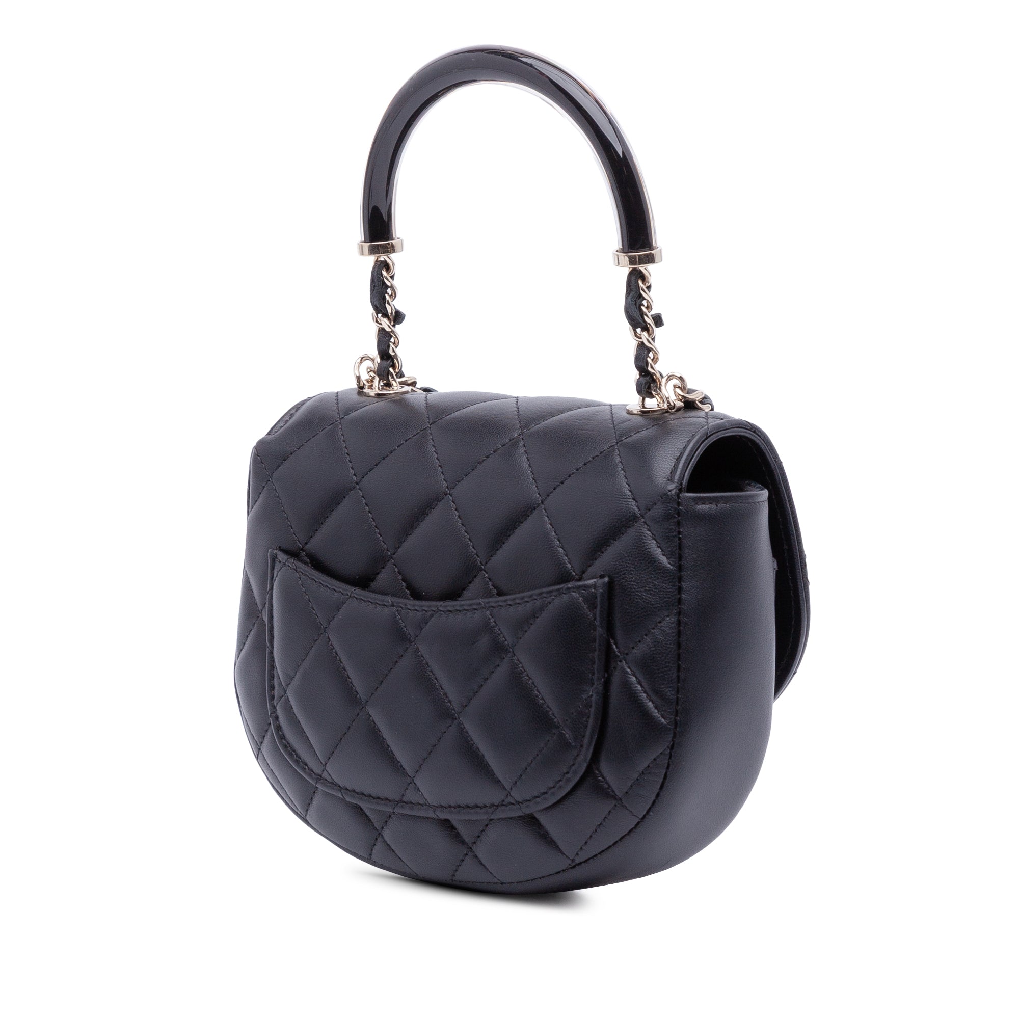 CC Quilted Lambskin Half Moon Top Handle Flap