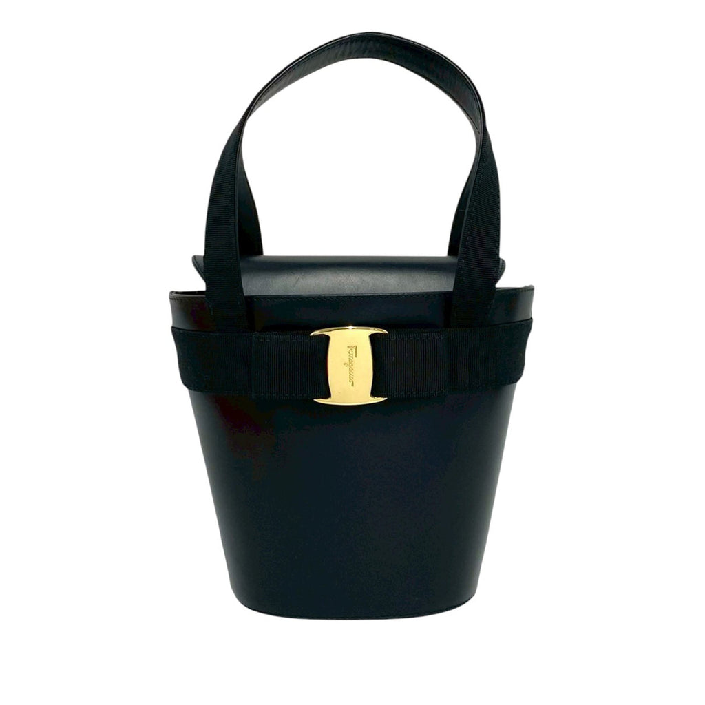 Leather Vara Bow Top Handle Bucket Bag
