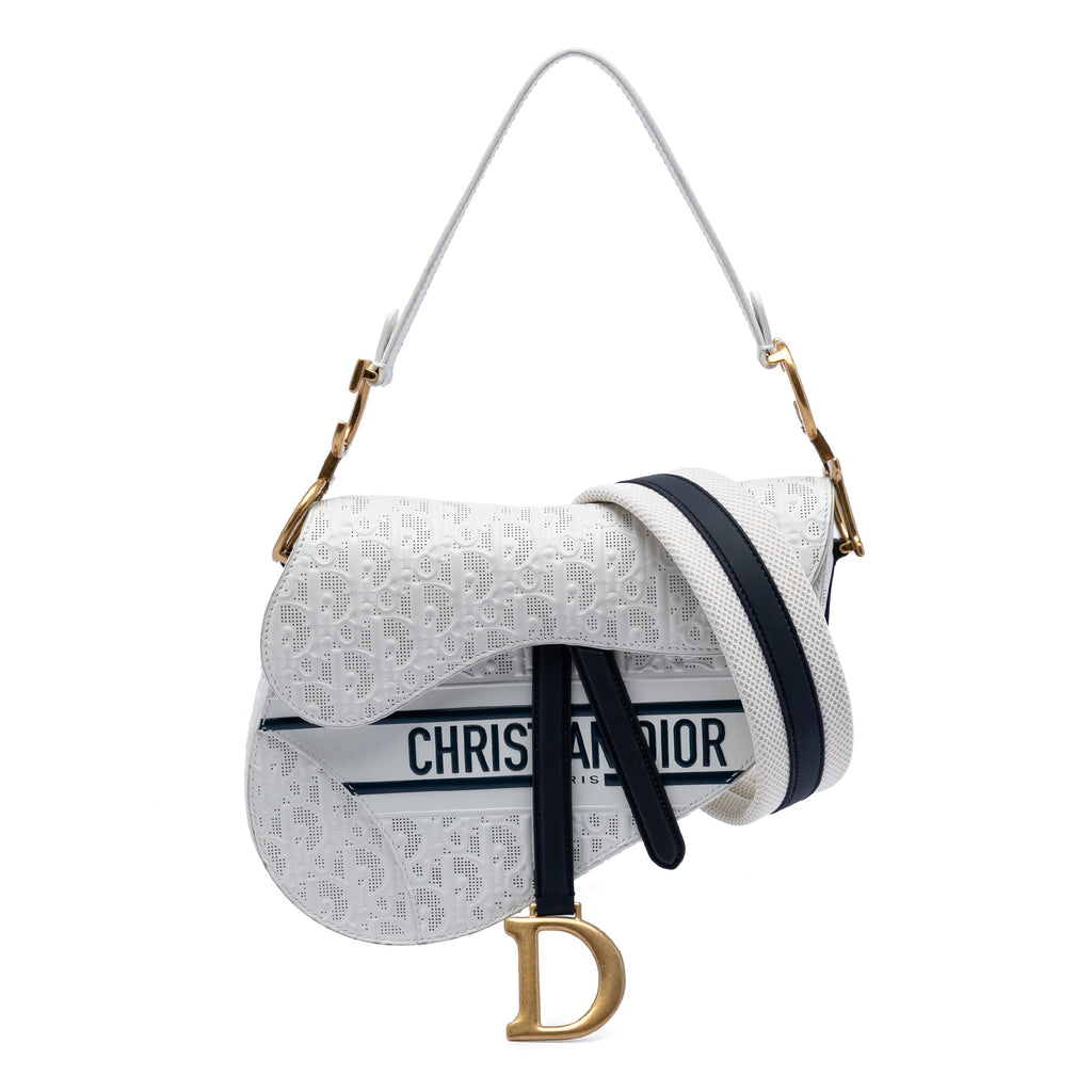 Perforated Oblique Embossed Calfskin Saddle Bag